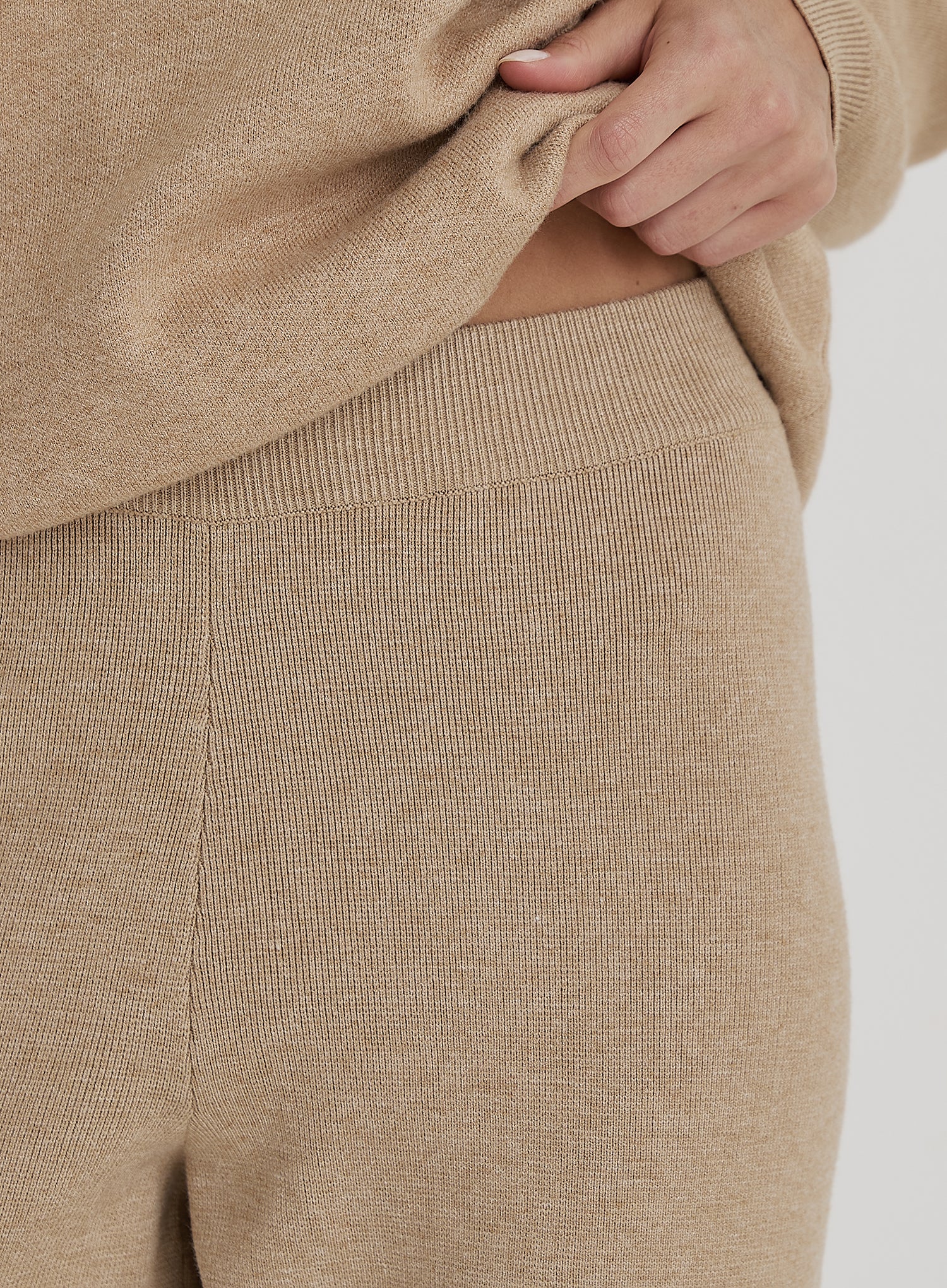Beige Knitted Wide Leg Trouser